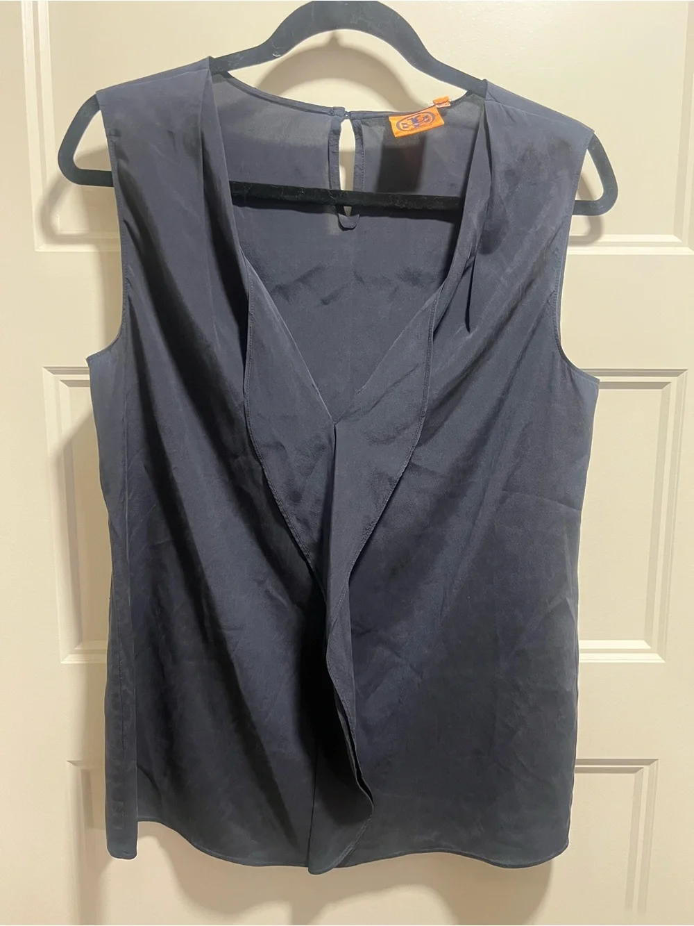 Tory Burch Navy Sleeveless Draped V-Neck top